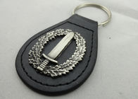 La pressofusione Keychains di cuoio personale con 3D l'emblema in lega di zinco, placcatura d'argento antica