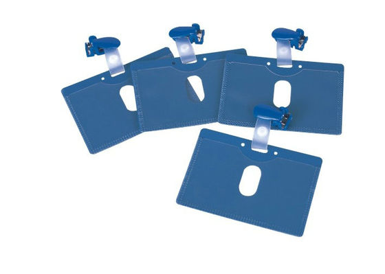 Clip di plastica del cappuccio dell'ABS blu che incontra il titolare della carta del PVC, clip 30277 del supporto di distintivo di nome