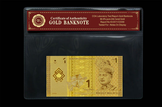 Nota splendida Malesia 1 banconota dell'oro di ringgit 24k con il supporto di plastica