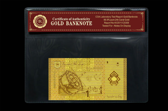 Nota splendida Malesia 1 banconota dell'oro di ringgit 24k con il supporto di plastica