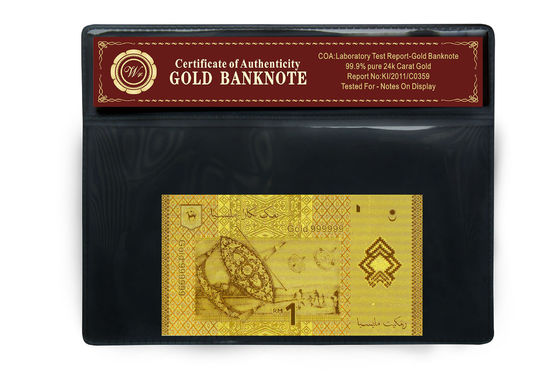 Nota splendida Malesia 1 banconota dell'oro di ringgit 24k con il supporto di plastica