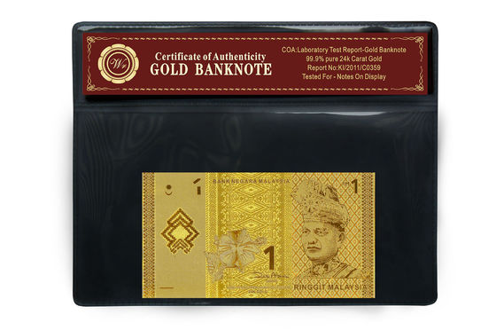 Nota splendida Malesia 1 banconota dell'oro di ringgit 24k con il supporto di plastica